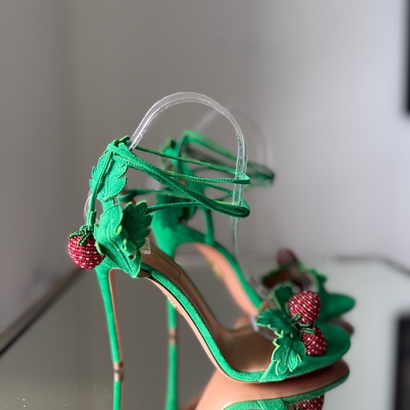 New Aquazzura Green Fragolina 105 Embellished Suede Sandals 38 $1,295 - Picture 11 of 14